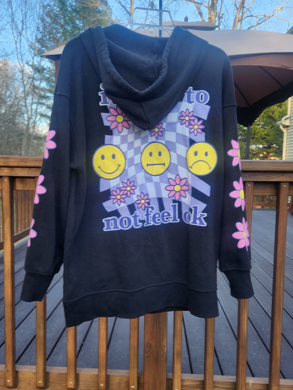 Forever 21 "It's OK To Not Feel OK" Black Hoodie W/ Purple Graphics Womens Small - Picture 5 of 11